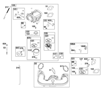 Carburetor Group Diagram and Parts List for 40N877-0032-B5  Briggs and Stratton Engine